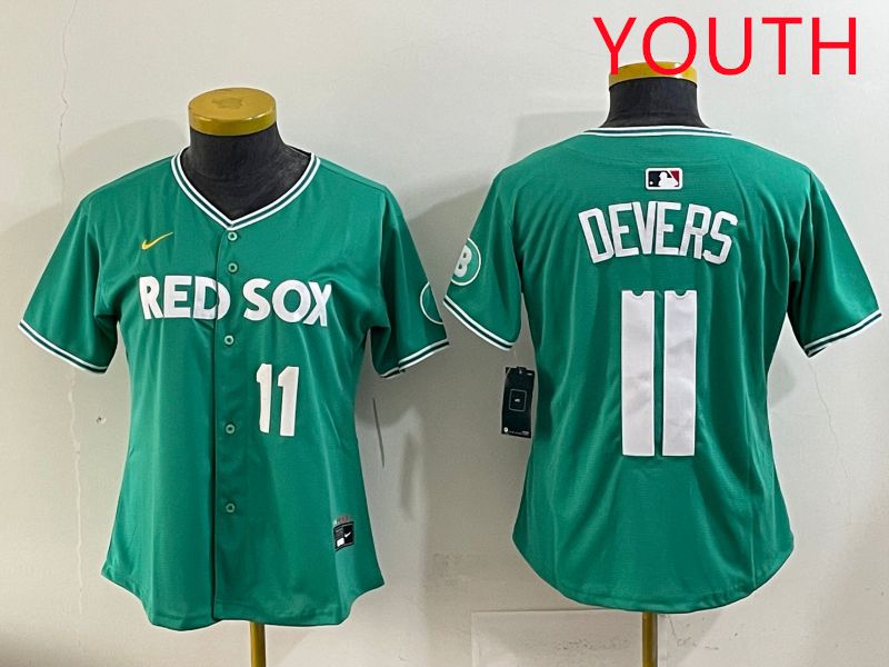 Youth 2025 Boston Red Sox #11 Devers Dark Green Joint Name Nike MLB Jersey style 2